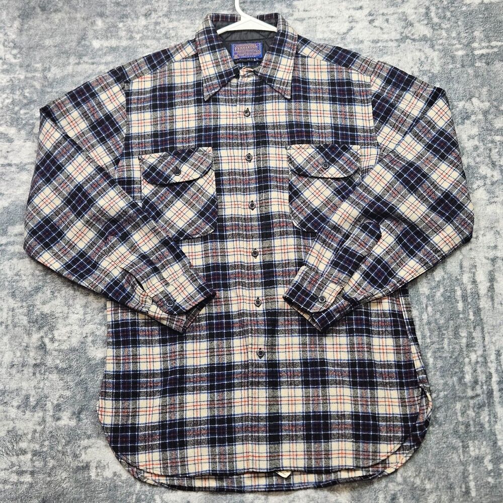 Vintage Pendleton Shirt Mens Medium‎ Black Plaid Wool Flannel Made USA Workwear